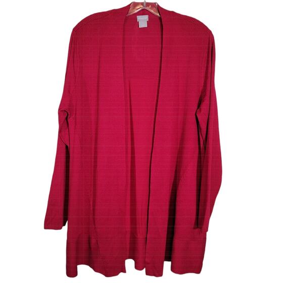 Chico's Women Open Front Cardigan Sweater Long Sleeve Long Line Red SZ 2 US LG - Picture 1 of 4
